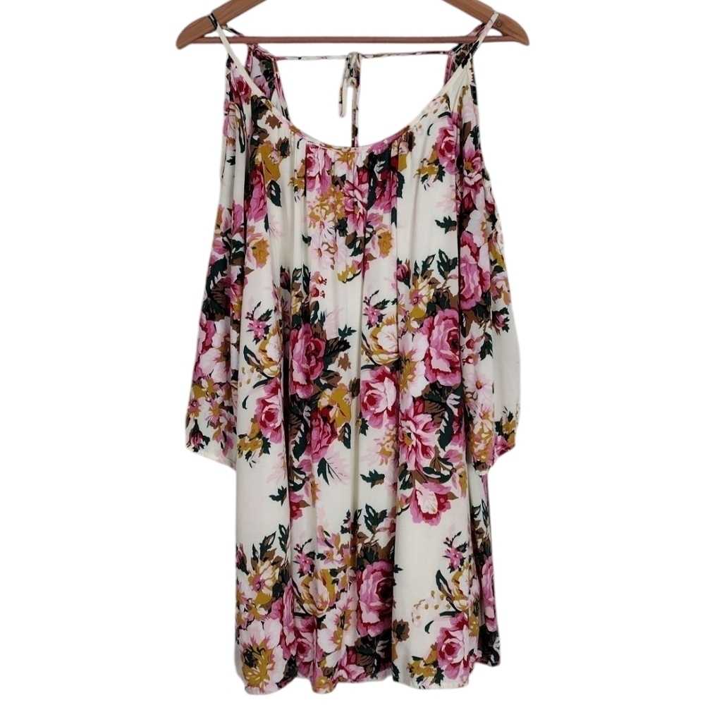 Umgee Bloomcore Floral Lace Cold Shoulder Casual Dress Sz S